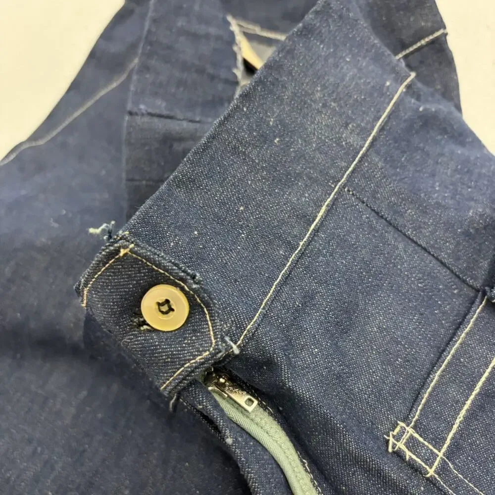 Vintage 60s Dark Wash Raw Denim Side Zip Shorts 32x12